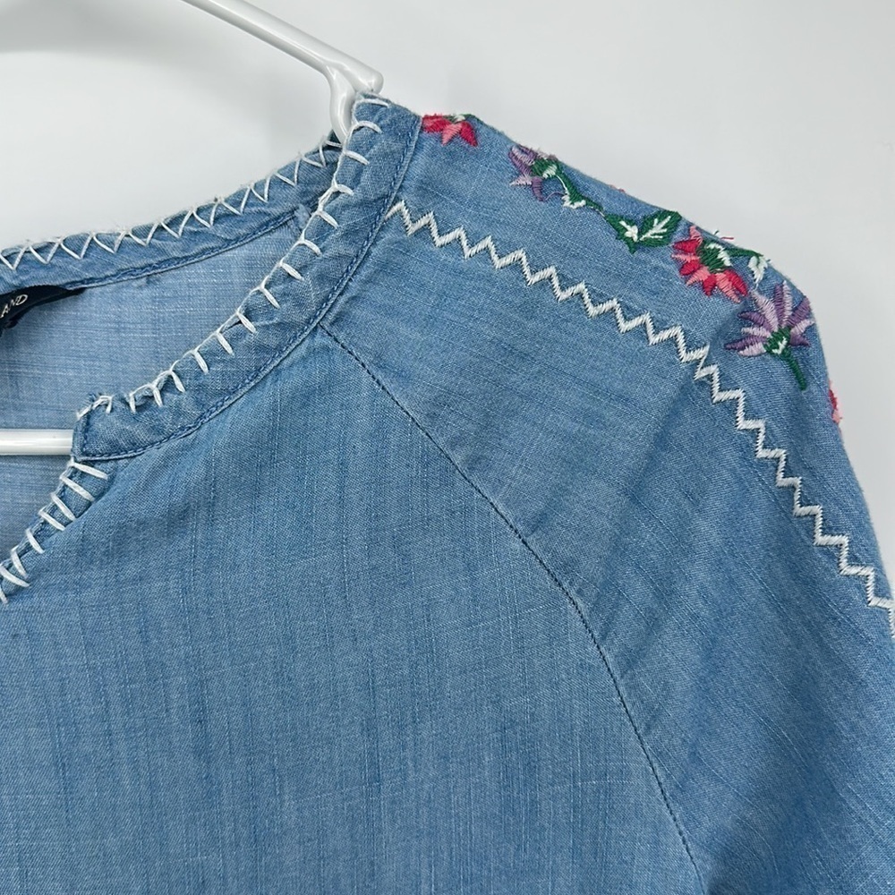 Size XL Lucky Brand Girls Embroidered Cotton Dress Blue Long Sleeve L14 - Picture 5 of 7